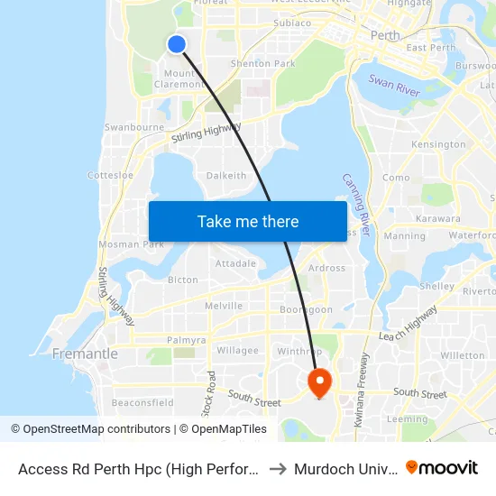 Access Rd Perth Hpc (High Performance Ctr) to Murdoch University map