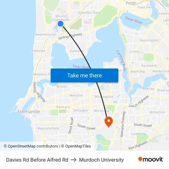 Davies Rd Before Alfred Rd to Murdoch University map