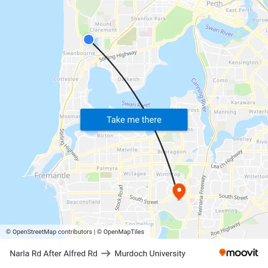 Narla Rd After Alfred Rd to Murdoch University map