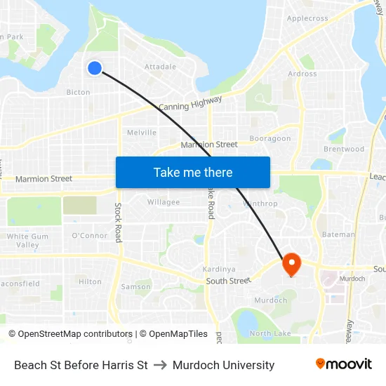Beach St Before Harris St to Murdoch University map