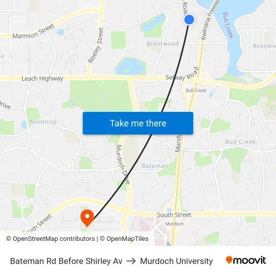 Bateman Rd Before Shirley Av to Murdoch University map