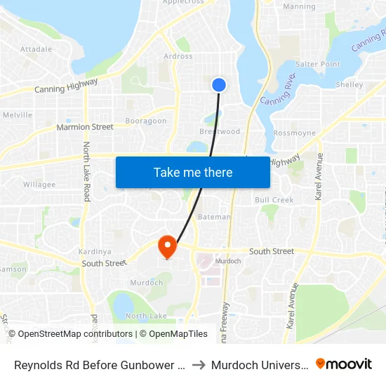 Reynolds Rd Before Gunbower Rd to Murdoch University map