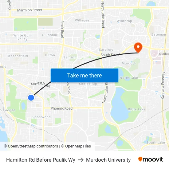 Hamilton Rd Before Paulik Wy to Murdoch University map