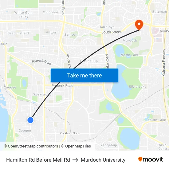 Hamilton Rd Before Mell Rd to Murdoch University map