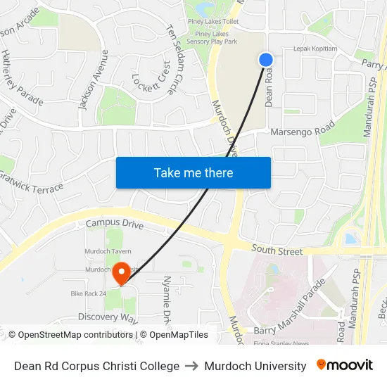 Dean Rd Corpus Christi College to Murdoch University map
