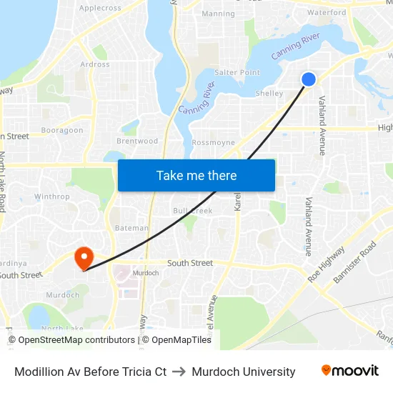 Modillion Av Before Tricia Ct to Murdoch University map