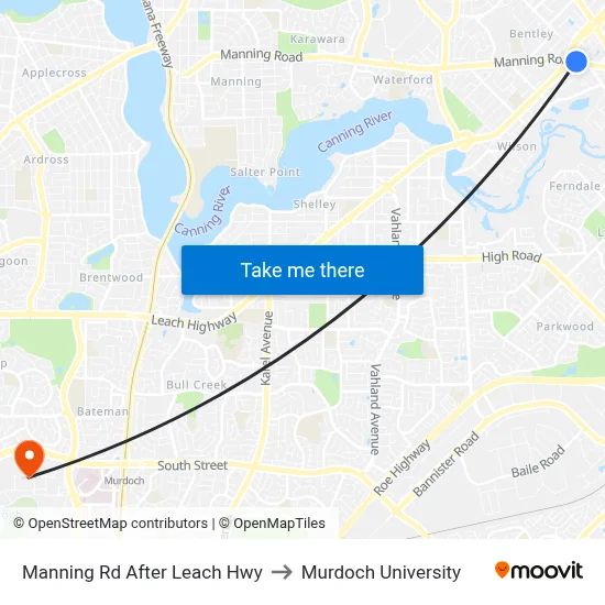 Manning Rd After Leach Hwy to Murdoch University map