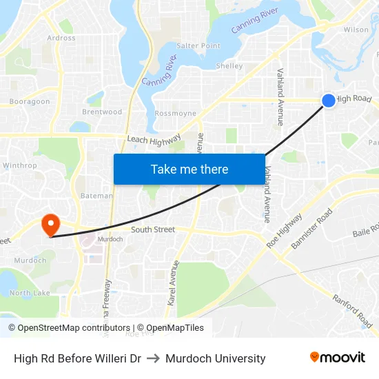 High Rd Before Willeri Dr to Murdoch University map