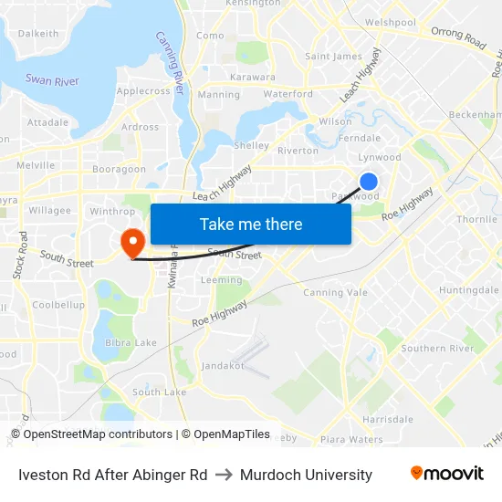 Iveston Rd After Abinger Rd to Murdoch University map