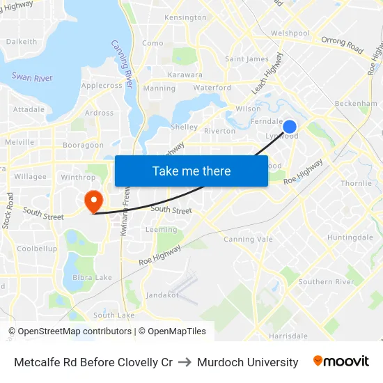 Metcalfe Rd Before Clovelly Cr to Murdoch University map