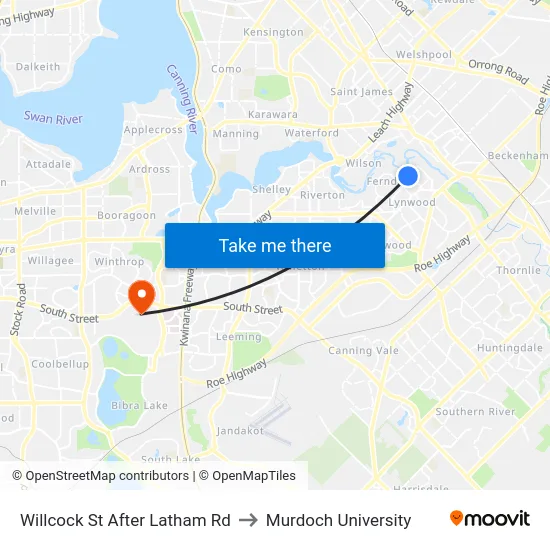 Willcock St After Latham Rd to Murdoch University map