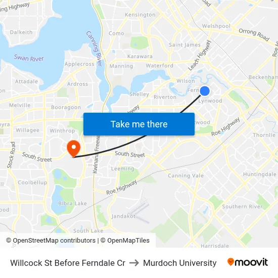 Willcock St Before Ferndale Cr to Murdoch University map
