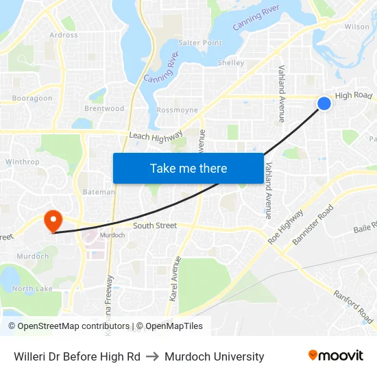 Willeri Dr Before High Rd to Murdoch University map