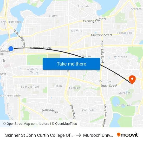 Skinner St John Curtin College Of the Arts to Murdoch University map