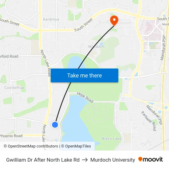 Gwilliam Dr After North Lake Rd to Murdoch University map