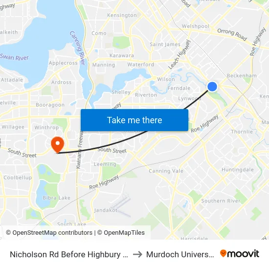 Nicholson Rd Before Highbury Cr to Murdoch University map