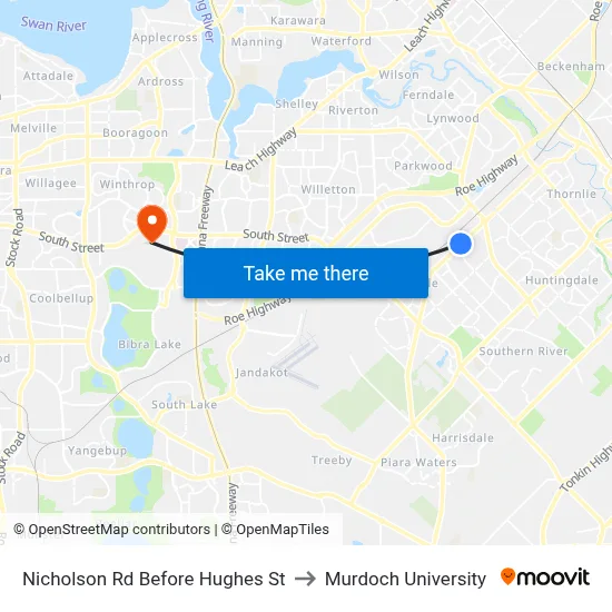 Nicholson Rd Before Hughes St to Murdoch University map