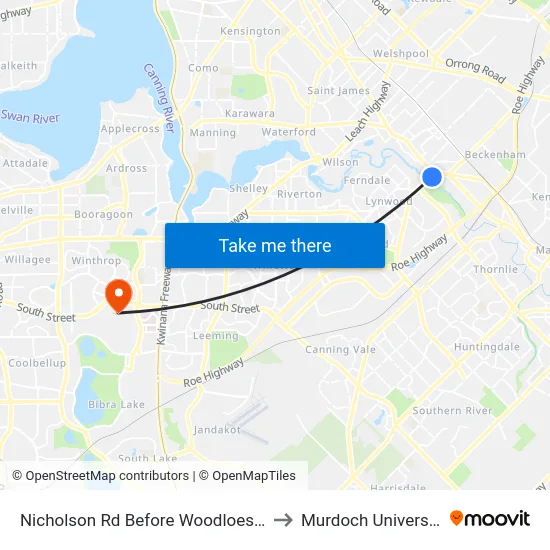 Nicholson Rd Before Woodloes St to Murdoch University map