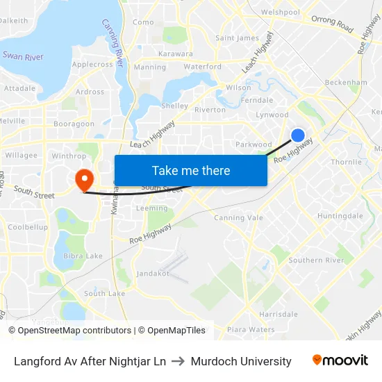 Langford Av After Nightjar Ln to Murdoch University map