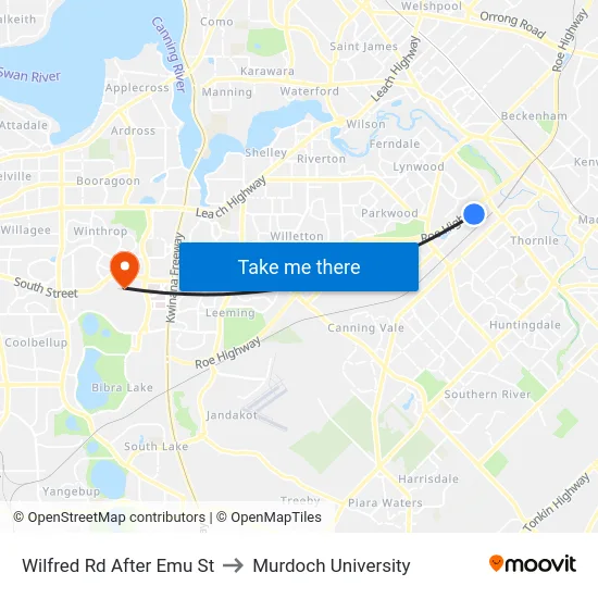 Wilfred Rd After Emu St to Murdoch University map
