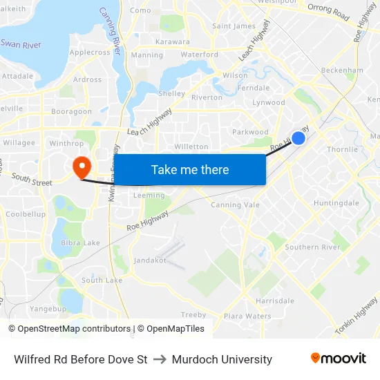 Wilfred Rd Before Dove St to Murdoch University map