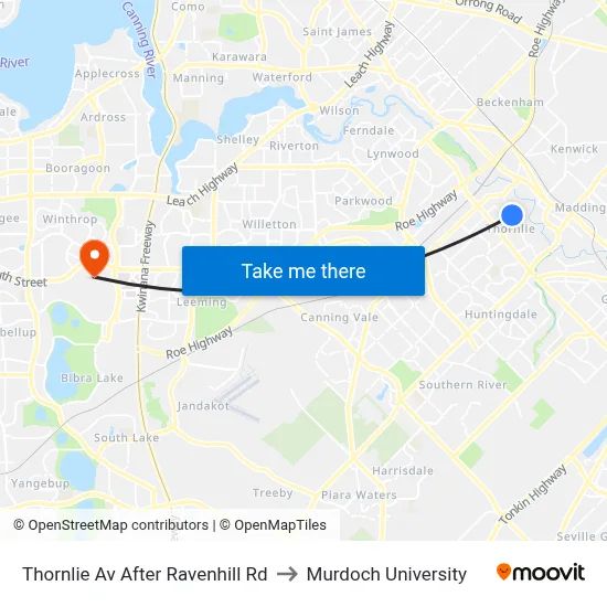 Thornlie Av After Ravenhill Rd to Murdoch University map