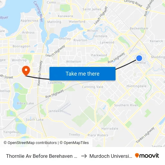 Thornlie Av Before Berehaven Av to Murdoch University map