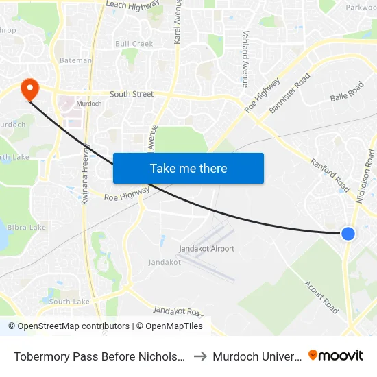 Tobermory Pass Before Nicholson Rd to Murdoch University map