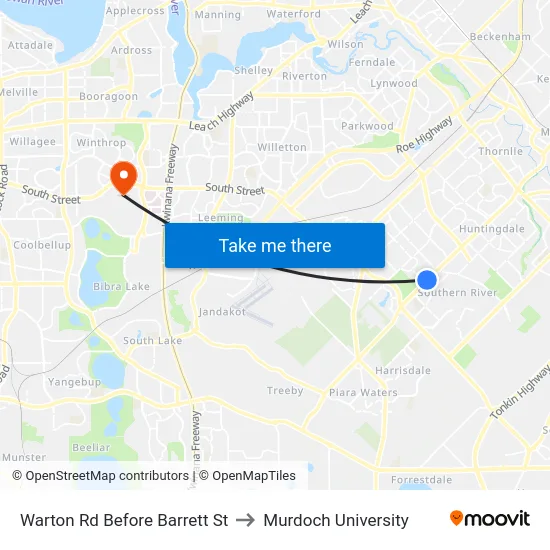 Warton Rd Before Barrett St to Murdoch University map