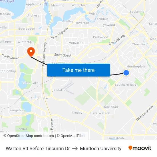 Warton Rd Before Tincurrin Dr to Murdoch University map