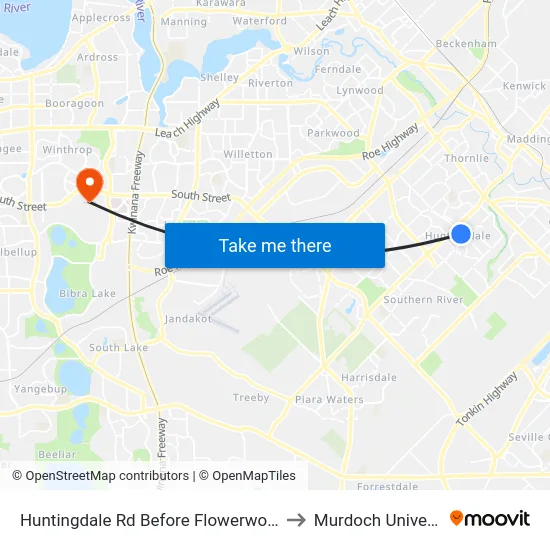 Huntingdale Rd Before Flowerwood Wy to Murdoch University map
