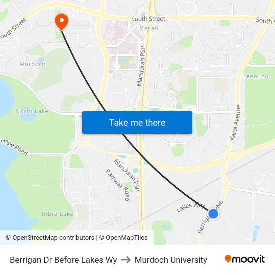 Berrigan Dr Before Lakes Wy to Murdoch University map