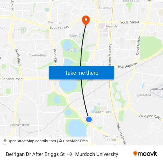 Berrigan Dr After Briggs St to Murdoch University map
