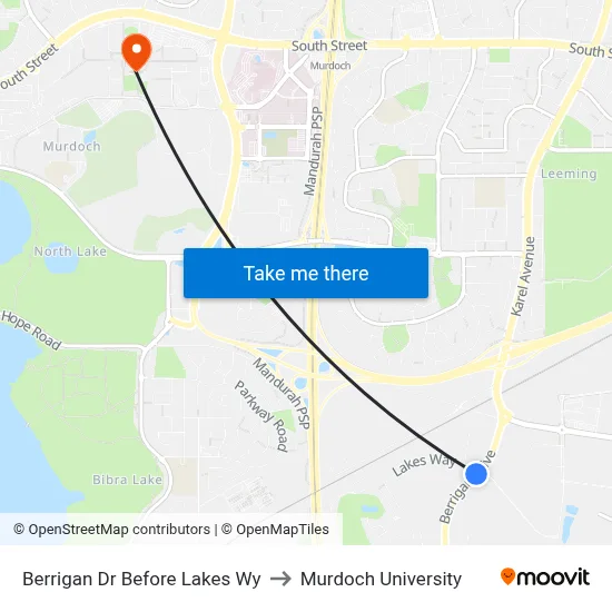 Berrigan Dr Before Lakes Wy to Murdoch University map