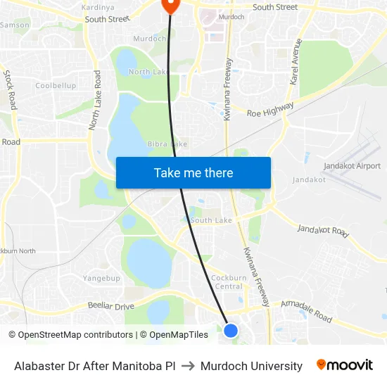 Alabaster Dr After Manitoba Pl to Murdoch University map