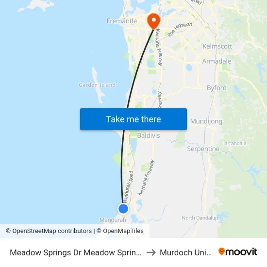 Meadow Springs Dr Meadow Springs Golf Club to Murdoch University map