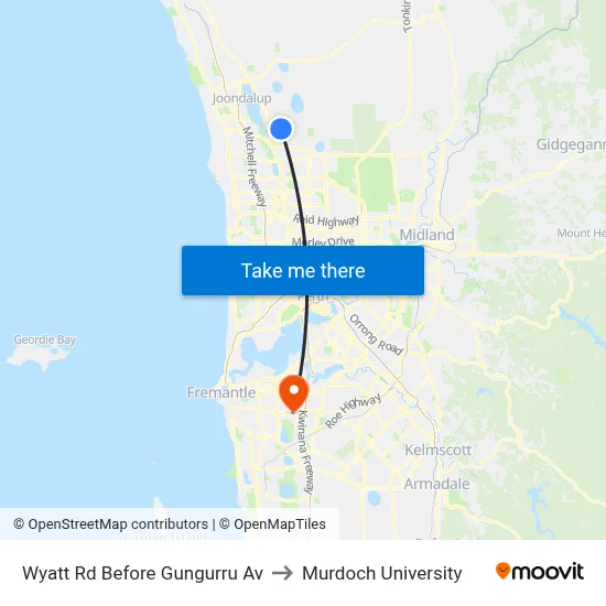 Wyatt Rd Before Gungurru Av to Murdoch University map