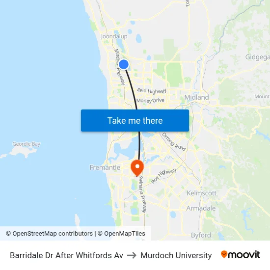Barridale Dr After Whitfords Av to Murdoch University map