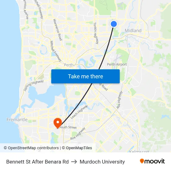 Bennett St After Benara Rd to Murdoch University map