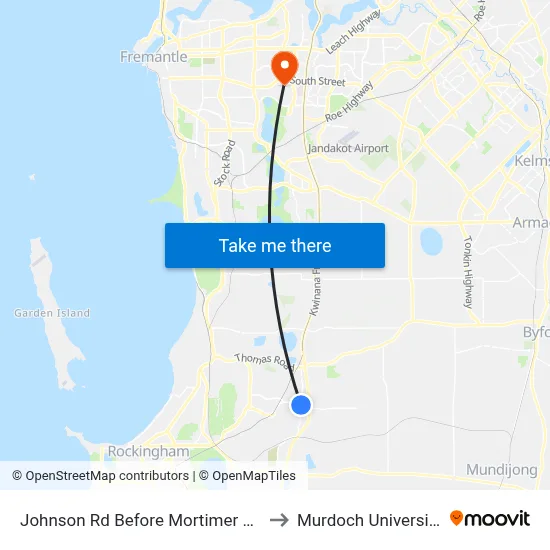 Johnson Rd Before Mortimer Rd to Murdoch University map