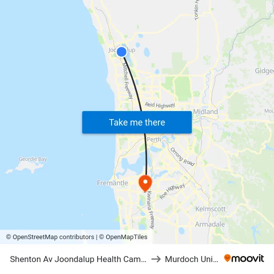 Shenton Av Joondalup Health Campus Cat Id 17 to Murdoch University map