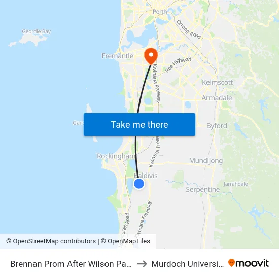 Brennan Prom After Wilson Pass to Murdoch University map