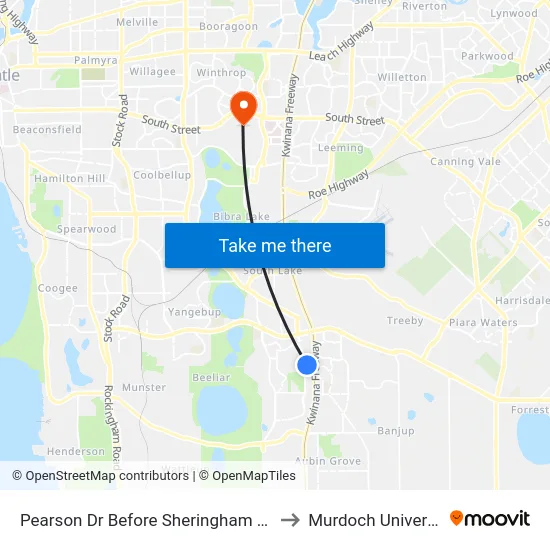 Pearson Dr Before Sheringham Bend to Murdoch University map