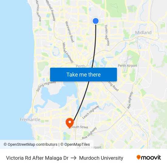 Victoria Rd After Malaga Dr to Murdoch University map