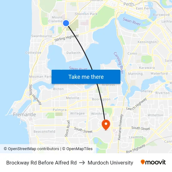 Brockway Rd Before Alfred Rd to Murdoch University map