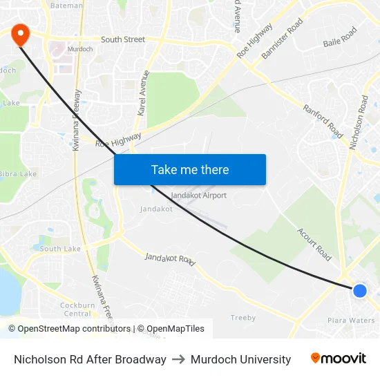 Nicholson Rd After Broadway to Murdoch University map