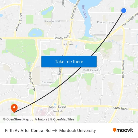 Fifth Av After Central Rd to Murdoch University map