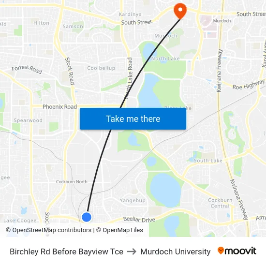 Birchley Rd Before Bayview Tce to Murdoch University map