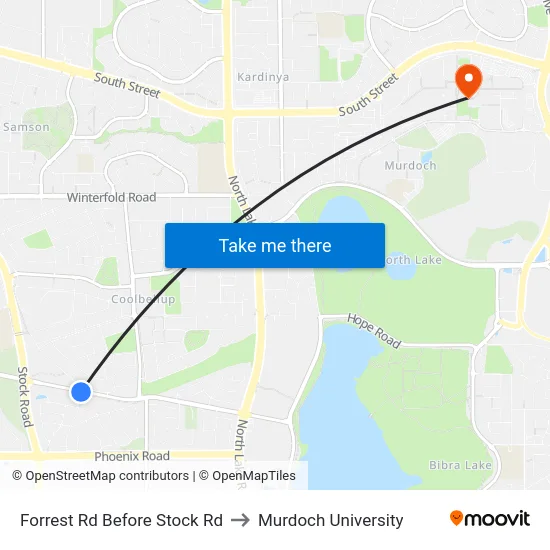 Forrest Rd Before Stock Rd to Murdoch University map