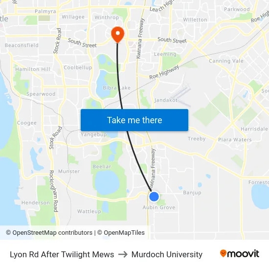Lyon Rd After Twilight Mews to Murdoch University map